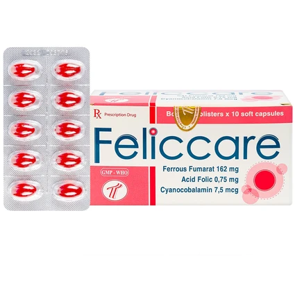 Thuốc Feliccare Trường Thọ phòng và trị các trường hợp thiếu máu (10 vỉ x 10 viên)
