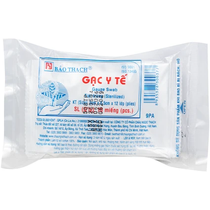 Gạc tiệt trùng Bảo Thạch nhỏ 5x6.5cm x 12 lớp (10 miếng) sơ cứu vết thương, thấm máu và dịch tiết