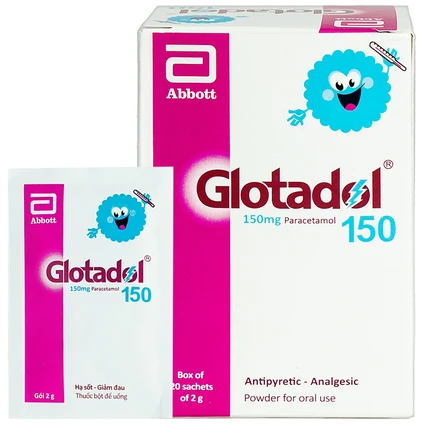 Bột Glotadol 150 Abbott hỗ trợ hạ sốt và giảm các cơn đau do cảm cúm (20 gói x 2g)