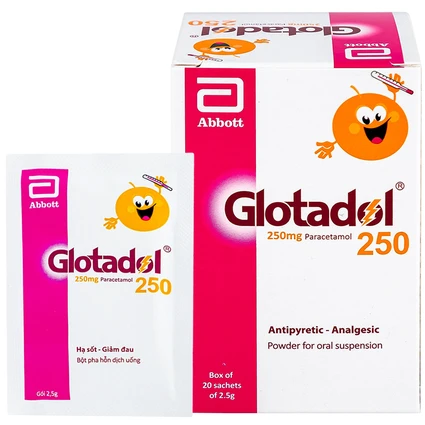 Bột Glotadol 250 Abbott hỗ trợ hạ sốt và giảm đau (20 gói x 2.5g)