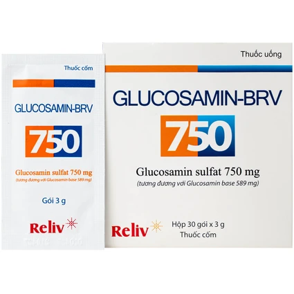 Thuốc Glucosamin-BRV 750mg Reliv giảm triệu chứng của thoái hóa khớp gối nhẹ và trung bình (30 gói x 3g)