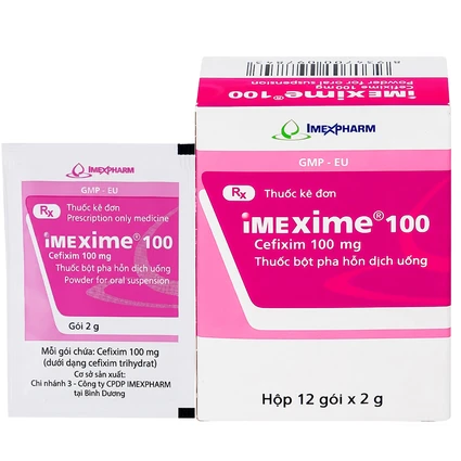 Hỗn dịch uống Imexime 100 Imexpharm điều trị nhiễm khuẩn đường tiết niệu, viêm thận - bể thận (12 gói x 2g)