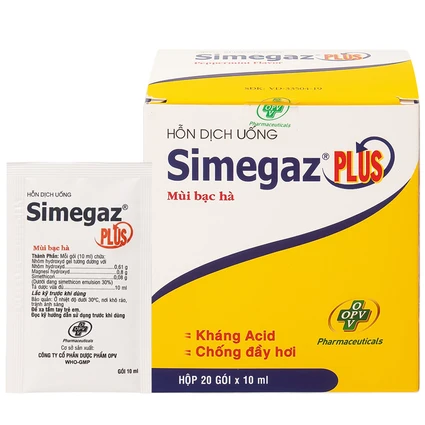 Hỗn dịch uống Simegaz Plus OPV vị bạc hà, điều trị viêm loét dạ dày , tăng acid dạ dày (20 gói x 10ml)