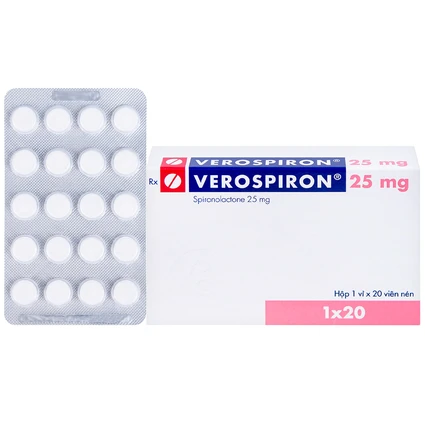 Thuốc Verospiron 25mg Gedeon điều trị phù, tăng huyết áp, cường aldosterone tiên phát và giảm kali huyết (1 vỉ x 20 viên)