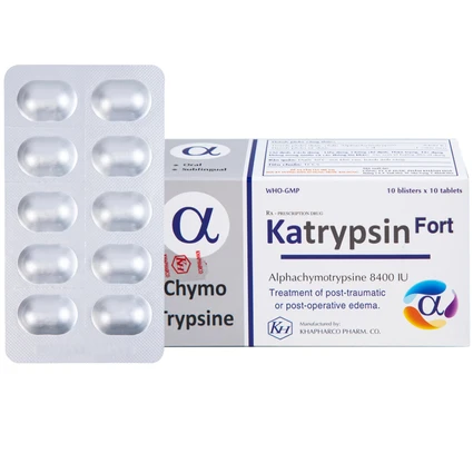 Viên nén Katrypsin Fort 8400IU Khapharco điều trị phù nề sau chấn thương, sau mổ (10 vỉ x 10 viên)