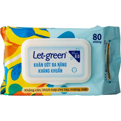 Khăn giấy ướt đa năng kháng khuẩn Let-green gói 80 miếng