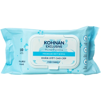Khăn giấy ướt Kohnan không hương, không cồn, không paraben (gói 100 tờ)