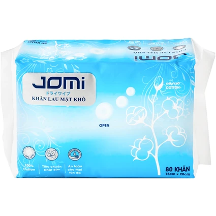 Khăn lau mặt khô Jomi gói 80 tờ (15x20cm)