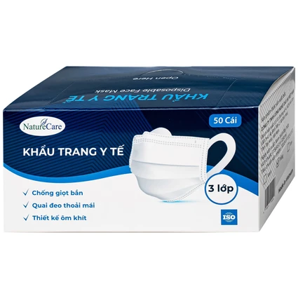 Khẩu trang 3 lớp Naturecare màu trắng (50 cái) ngăn khói bụi, vi khuẩn