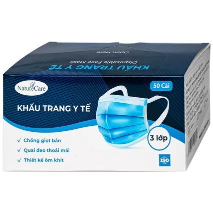 Khẩu trang 3 lớp Naturecare màu xanh (50 cái) ngăn khói bụi, vi khuẩn