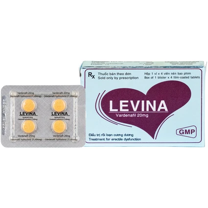 Thuốc Levina 20mg Cophavina điều trị rối loạn chức năng cương dương (1 vỉ x 4 viên)