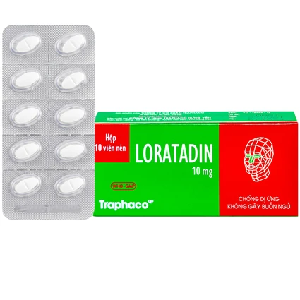 Viên nén Loratadin 10mg Traphaco giảm viêm mũi dị ứng, viêm kết mạc, ngứa và mày đay (1 vỉ x 10 viên)