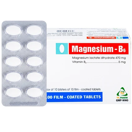 Thuốc Magnesium - B6 TV.Pharm giảm các triệu chứng thiếu hụt magnesi, nôn mửa, khó chịu (10 vỉ x 10 viên)
