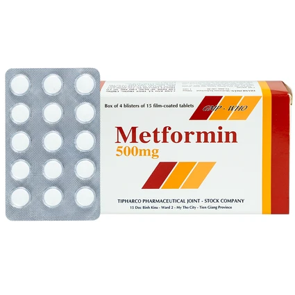 Viên nén Metformin 500mg Tipharco điều trị đái tháo đường típ 2 (4 vỉ x 15 viên)