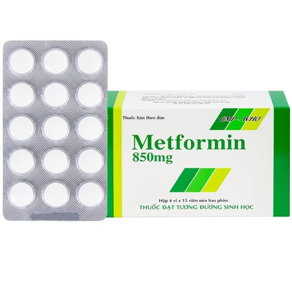 Viên nén Metformin 850mg Tipharco điều trị đái tháo đường không phụ thuộc insulin típ 2 (4 vỉ x 15 viên)