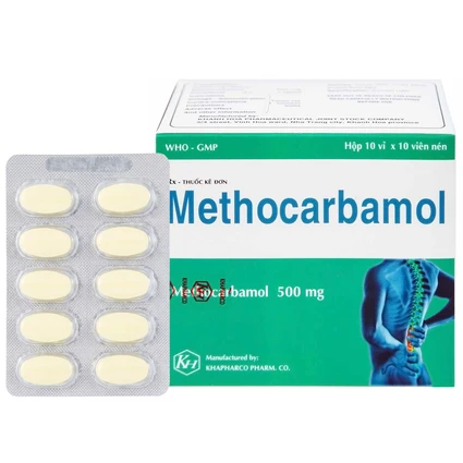 Viên nén Methocarbamol 500mg Khapharco điều trị ngắn hạn cơn đau, co thắt cơ, bong gân (10 vỉ x 10 viên)