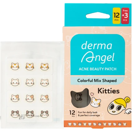 Miếng Dán Mụn Derma Angel Acne Beauty Patch Hình Kitties 12+3 Miếng