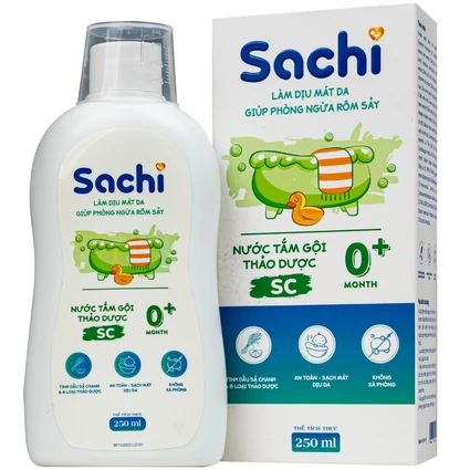 Nước tắm gội thảo dược cho bé Sachi SC (Sả chanh) 250ml - Giúp tránh muỗi, ngừa rôm sảy và mảng bám da đầu