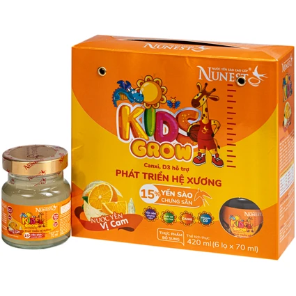 Nước Yến Sào Cao Cấp Cho Trẻ Em Nunest Kid Grow Vị Cam (6 hũ x 70ml)