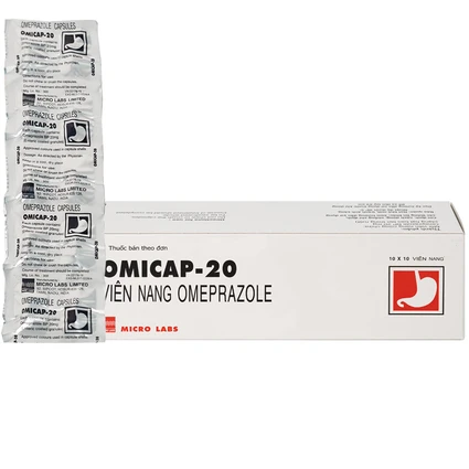 Thuốc Omicap-20 Micro điều trị loét tá tràng và dạ dày, hội chứng Zollinger – Ellison, trào ngược thực quản (10 vỉ x 10 viên)