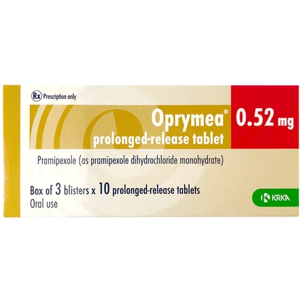 Thuốc Oprymea Prolonged-Release Tablet 0,52MG Krka điều trị các triệu chứng của bệnh Parkinson nguyên phát Ở người lớn (3 vỉ 10 viên)