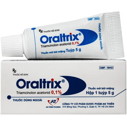 Thuốc mỡ Oraltrix 0.1% An Thiên giảm triệu chứng viêm nhiễm khoang miệng, loét do chấn thương (Hộp 5g)