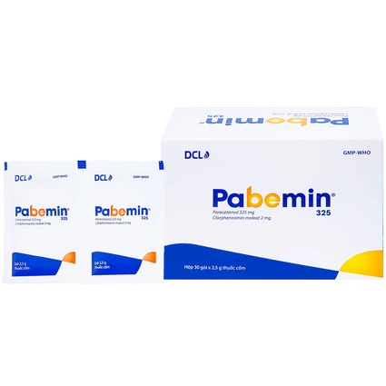 Cốm Pabemin 325 Pharimexco điều trị sốt từ nhẹ đến vừa, cảm lạnh, ho, sổ mũi (30 gói)