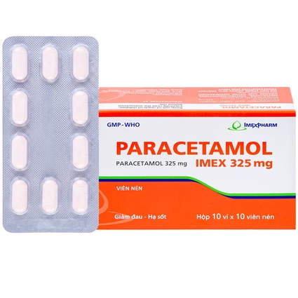 Viên nén Paracetamol Imex 325mg giảm nhức đầu, nhức răng, đau nhức bắp thịt (10 vỉ x 10 viên)
