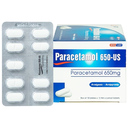 Thuốc Paracetamol 650mg US Pharma giảm đau, hạ sốt, giảm chứng nhức đầu, đau răng (10 vỉ x 10 viên)