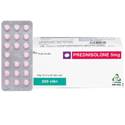 Thuốc Prednisolone 5mg TV.Pharm chống viêm, chống dị ứng và ức chế miễn dịch (10 vỉ x 20 viên)