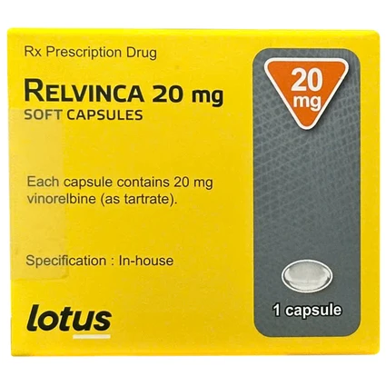 Thuốc Relvinca 20mg Lotus điều trị đầu tay cho bệnh ung thư phổi không phải tế bào nhỏ (1 vỉ x 1 viên)