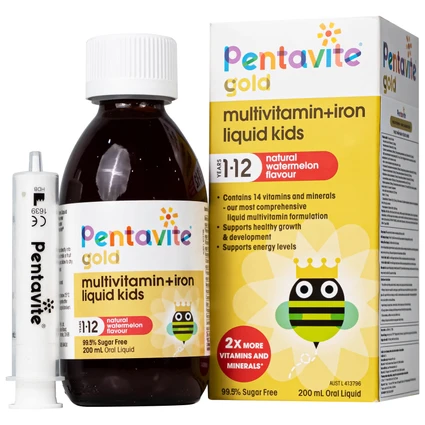 Siro bổ sung vitamin, khoáng chất cho trẻ từ 1-12 tuổi Multivitamin + Iron liquids kids Pentavite (200ml)