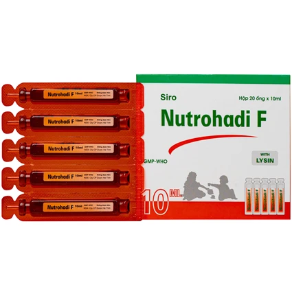 Siro Nutrohadi F bổ sung dinh dưỡng dùng cho trẻ biếng ăn, phòng ngừa thiếu vitamin (20 ống x 10ml)