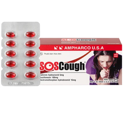 Thuốc SOSCough Ampharco điều trị ho khan, ho do kích ứng (3 vỉ x 10 viên)