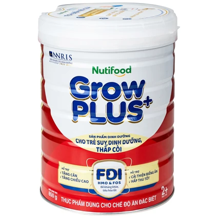 Sữa cho trẻ suy dinh dưỡng, thấp còi (đỏ) Nutifood growplus+ 2+ (850g)