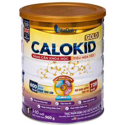 Sữa hỗ trợ tăng cân khoa học và tiêu hóa tốt cho trẻ 1-10 tuổi Calokid Gold Vitadairy (900g)
