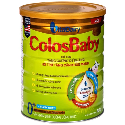 Sữa hỗ trợ tăng cường đề kháng, tăng cân khỏe mạnh cho trẻ 0-12 tháng tuổi Colosbaby gold 0+ Vitadairy (800g)