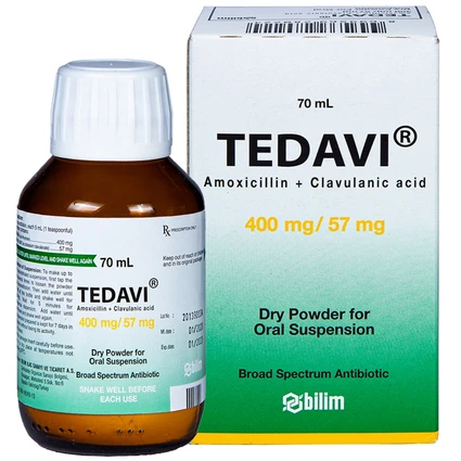 Bột pha uống Tedavi 400mg/57mg điều trị nhiễm khuẩn, viêm xoang, viêm tai giữa (70ml)