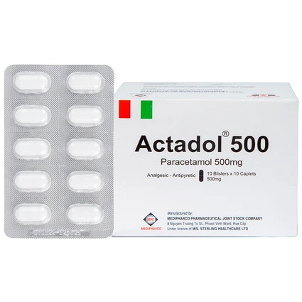 Thuốc Actadol 500 Medipharco điều trị các chứng đau và sốt từ nhẹ đến vừa (10 vỉ x 10 viên)