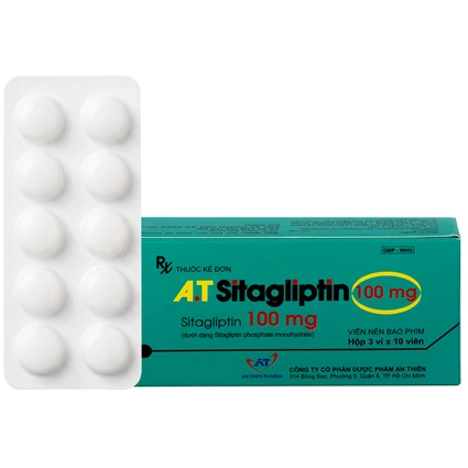 Thuốc A.T Sitagliptin 100 mg An Thiên cải thiện kiểm soát đường huyết (3 vỉ x 10 viên)