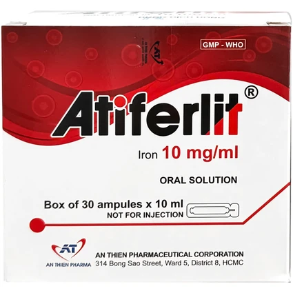 Dung dịch uống Atiferlit 50mg/5ml An Thiên bổ sung sắt, điều trị thiếu máu do thiếu sắt (30 ống x 10ml)
