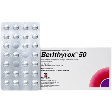 Thuốc Berlthyrox 50mcg menarini điều trị bướu giáp, suy giáp, ung thư giáp (4 vỉ x 25 viên)
