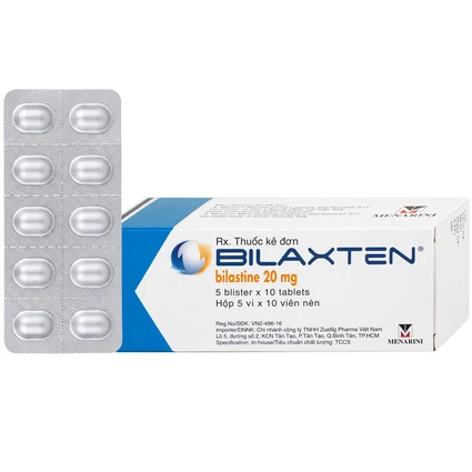 Thuốc Bilaxten 20mg Menarini điều trị viêm mũi dị ứng quanh năm hoặc theo mùa và mày đay (5 vỉ x 10 viên)