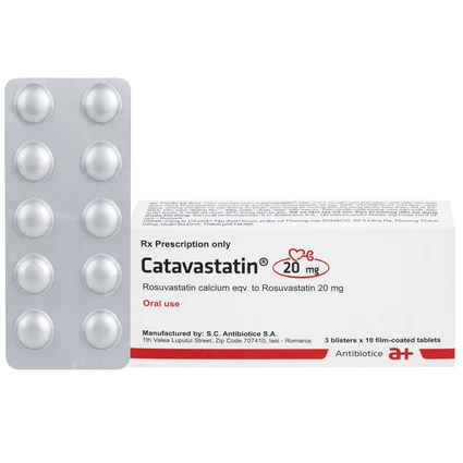 Thuốc Catavastatin 20mg Antibiotice điều trị tăng cholesterol máu và phòng ngừa biến cố tim mạch (3 vỉ x 10 viên)
