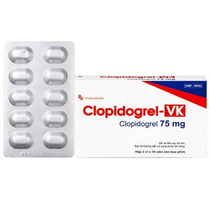Thuốc Clopidogrel-Vk 75mg An Thiên phòng ngừa biến cố xơ vữa động mạch (3 vỉ x 10 viên)