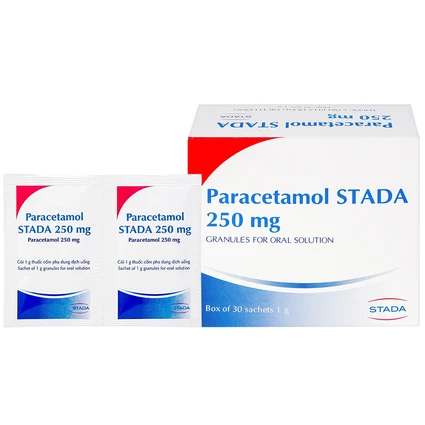 Cốm Paracetamol Stada 250mg điều trị các cơn đau do cảm cúm, nhức đầu, đau họng (30 gói x 1g)