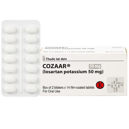 Thuốc Cozaar 50mg Organon điều trị tăng huyết áp và bảo vệ thận từ tổn thương do bệnh tiểu đường (2 vỉ x 14 viên)