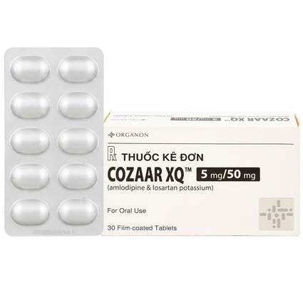 Thuốc Cozaar XQ 5/50mg Organon điều trị cao huyết áp vô căn (3 vỉ x 10 viên)