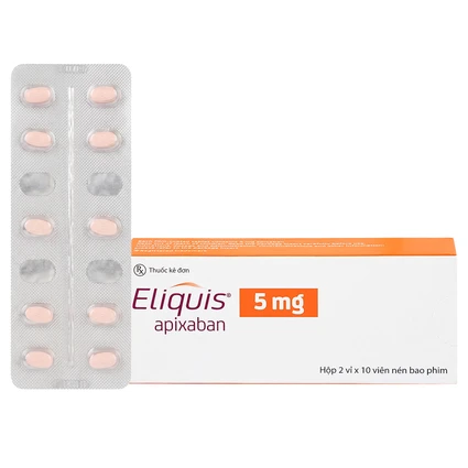Thuốc Eliquis 5mg Pfizer giúp phòng ngừa biến cố thuyên tắc huyết khối tĩnh mạch (2 vỉ x 10 viên)