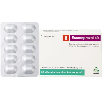 Thuốc Esomeprazol 40 Tv.Pharm điều trị loét dạ dày, trào ngược dạ dày, thực quản (3 vỉ x 10 viên)